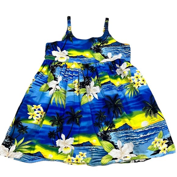 Favant Hawaiian Girls Sundress Blue & Green Size 7-8 - Picture 1 of 4